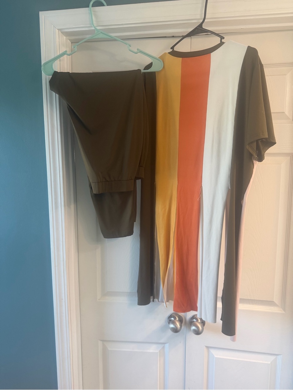 Women’s Olive Track Pants and Multicolor Stripe Tunic Set